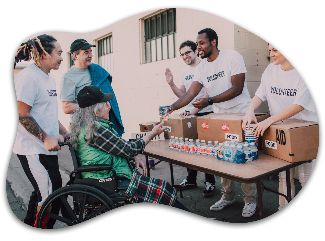 Volunteers using donated funds to help the needy.